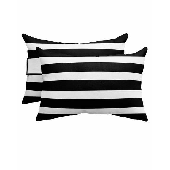 Stripe Outdoor Head Resting Pillows with Insert White Black Stripe Simple Stripes Background 2 Pack Waterproof Lumbar Pillows with Adjustable Elastic Strap for Patio Chaise Beach Chair, 11"x16"