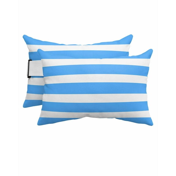 Stripe Outdoor Head Resting Pillows with Insert White Blue Stripe Simple Stripes Background 2 Pack Waterproof Lumbar Pillows with Adjustable Elastic Strap for Patio Chaise Beach Chair, 11"x16"