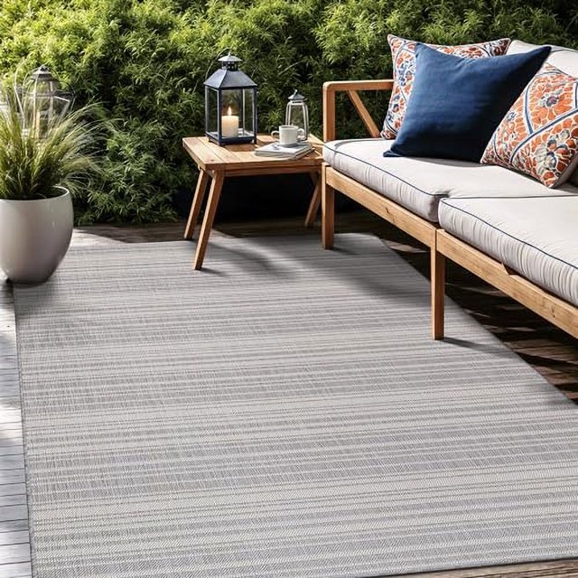Stripe Outdoor Rug 6x9 Washable Outside Carpet for Indoor Patio Porch Waterproof Easy Cleaning