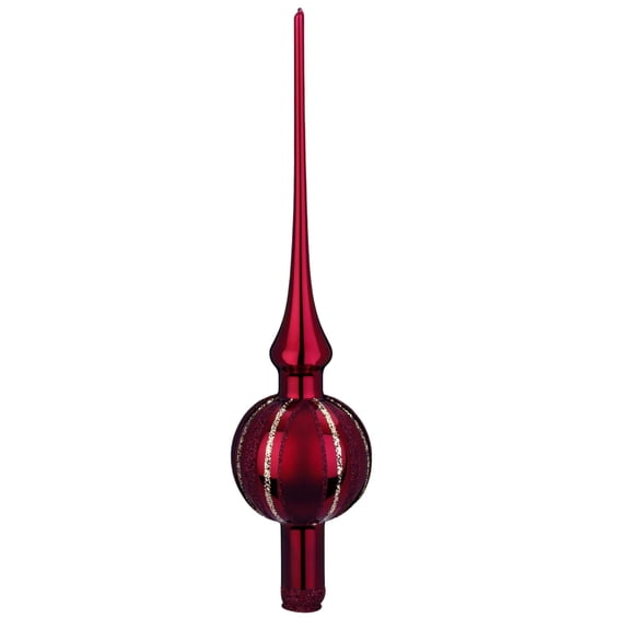 Stripe Oxblood Finial - One Tree Topper 11.5 Inch, Glass - Tree Topper Christmas 21337T021