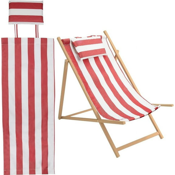 Stripe Pattern Chair Oxford Cloth with Pillow Beach Chair Cloth Replacement Supplies Red 1440mm