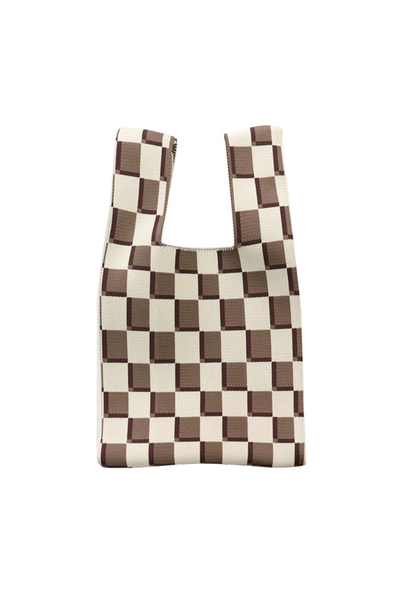 Stripe Pattern Soft Knitting Shoulder Bag Shopping Tote Lady Open Handbag Beige