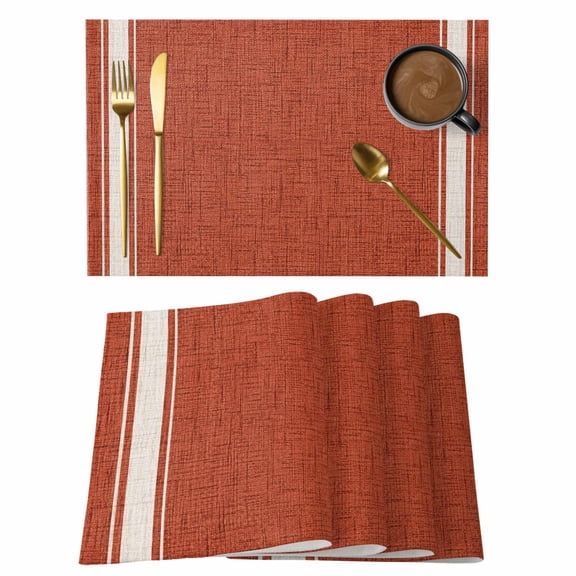 Stripe Placemats Set of 1, Rustic Minimalist Farmhouse Fabric Terracotta Linen Texture Non-Slip Place Mats Washable Table Mats for Kitchen Dining Table Decorations Indoor/Outdoor