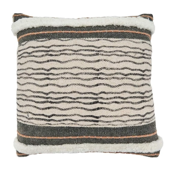 Stripe Print & Embroidery Design Cotton Decorative Throw Pillow Cover 20 Inch Square