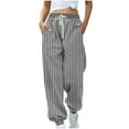 thumbnail image 1 of Stripe Print Pant for Women Wide Leg Sweatpants High Waisted Baggy Pants Drawstring Athletic Joggers with Pockets, 1 of 4
