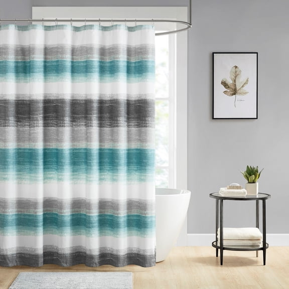 Stripe Print Shower Curtain Aqua/Grey 72x72"