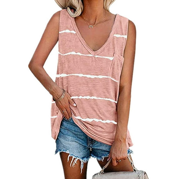 Stripe Printed Tank Tops Women Casual Sleeveless T-Shirts Summer Camis
