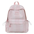 thumbnail image 1 of Stripe School Backpack, Bowknot Embroidery Bag with Drawstring Side Pockets, Lightweight Breathable Bookbag for College Travel (Pink), 1 of 6