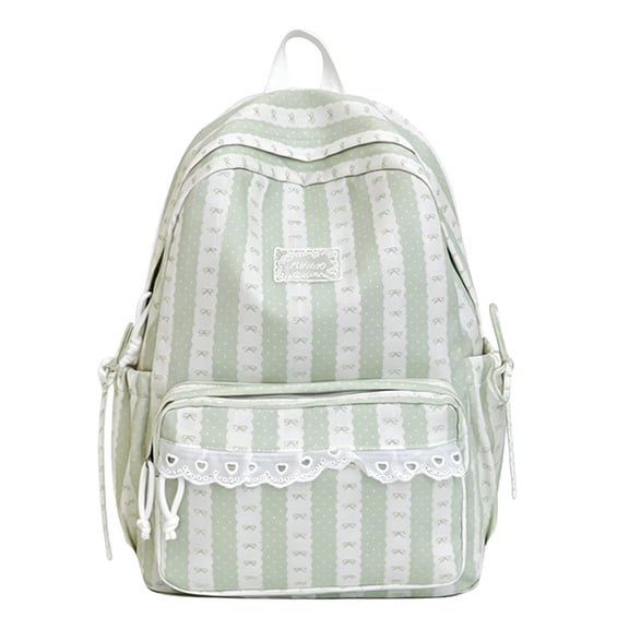 Stripe School Backpack, Lace Trim Bookbag with Bowknot, Cute Aesthetic Laptop Backpack for Outdoor College (Purple)