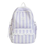 Stripe School Backpack, Cute Aesthetic Backpack with Bowknot, Spacious Lace Trim Bag for Travel College Work, Purple