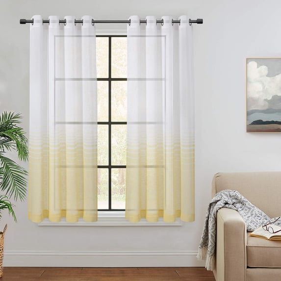 Stripe Sheer Curtains Window Treatment Semi Transparent Voile Curtains with Grommets for Living Room Bedroom, 52 x 63 Inch, 2Panels,Yellow