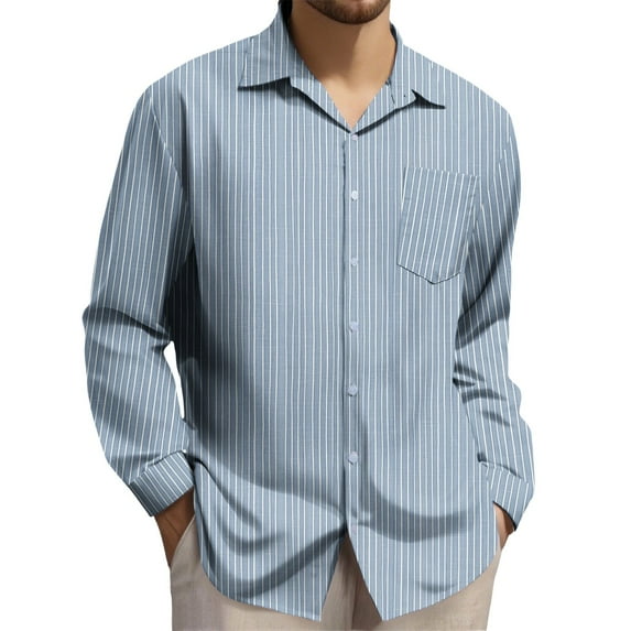 Stripe Shirt Men Button Down Stripe Printed Top Casual Long Sleeved Lapel Top Breathable Loose Fall Clothes for Men Comfortable Baggy Soft Workout Tops Lightweight Lapel Business Shirt Trendy