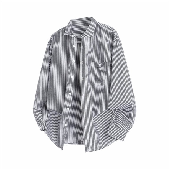 Stripe Shirts for Men Long Sleeve Button-Down Shackets Shirt with Pocket and Collared Mens Casual Lightweight Slim Lapel Business Work Tees Tops