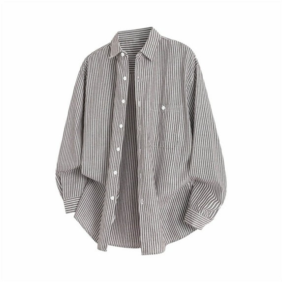 Stripe Shirts for Men Long Sleeve Button-Down Shackets Shirt with Pocket and Collared Mens Casual Lightweight Slim Lapel Business Work Tees Tops