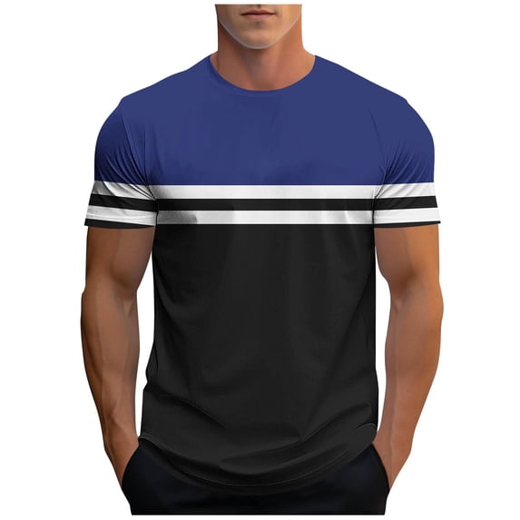 Stripe Short Sleeve T-Shirt for Men Fashion Casual Round Neck Pullover Tee Summer Breathable Sport Tops,XXL