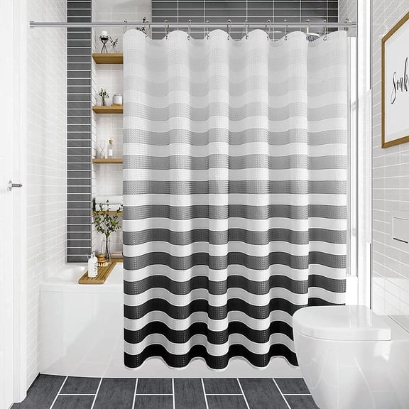 Stripe Shower Curtain,Black White Ombre Fabric Shower Curtain Set with 12 Hooks, Decorative Bath Curtain, Waterproof Shower Curtain Liner, Hotel Quality, 72 x 72 Inches