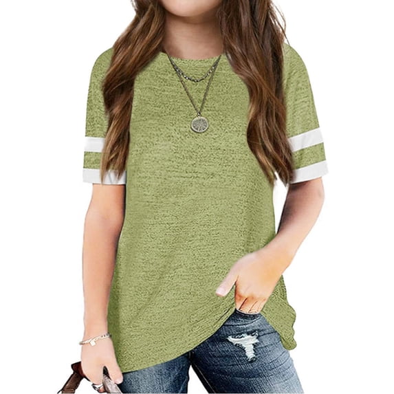 Stripe Sleeve Children Summer T-Shirt Kids Girls Casual O-Neck Tops