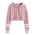 thumbnail image 1 of Stripe Sleeve Girls Short Hoodies Casual Kid Child Hooded Crop Tops, 1 of 3