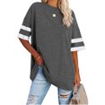 thumbnail image 1 of Stripe Sleeve Women Loose Casual T-Shirt Round Neck Crew Neck Oversize Tops, 1 of 5