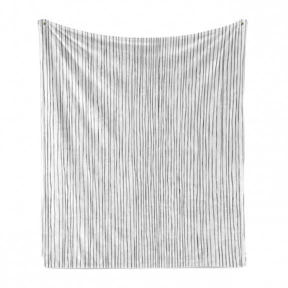 Stripe Soft Flannel Fleece Blanket, Repetitive Hatched Look Curvilinear Thin and Dense Lines Illustration Print, Cozy Plush for Indoor and Outdoor Use, 50" x 60", Dark Grey and White, by Ambesonne
