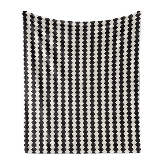 Stripe Soft Flannel Fleece Throw Blanket, Classy Retro Pattern of Repeating Ornament with Geometrical Elements, Cozy Plush for Indoor and Outdoor Use, 50" x 60", Eggshell Charcoal Grey, by Ambesonne