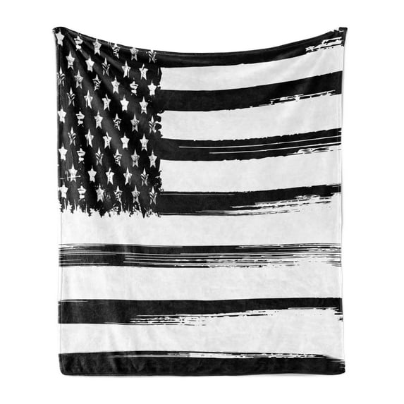 Stripe Soft Flannel Fleece Throw Blanket, Grunge Design Ink Brush Painted National USA Flag with Stars and Stripes, Cozy Plush for Indoor and Outdoor Use, 50" x 70", Charcoal Grey White, by Ambesonne