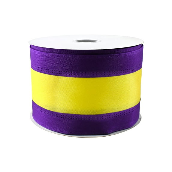 Stripe Sport Theme Ribbon Wired Edge, 2-1/2-Inch, 10-Yard - Purple/Yellow