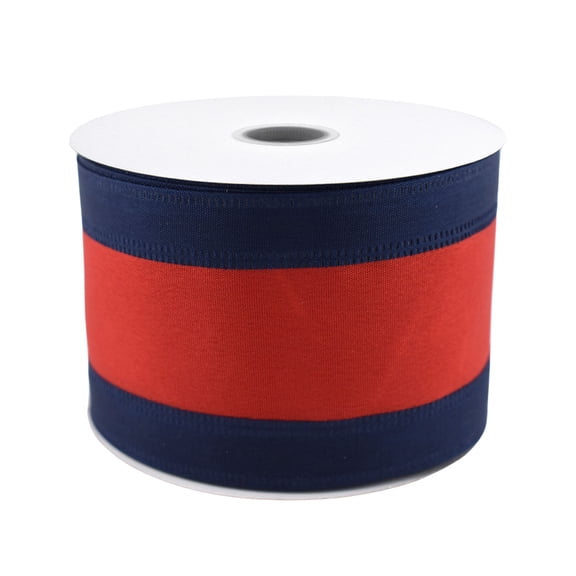 Stripe Sport Theme Ribbon Wired Edge, 2-1/2-inch, 10-yard, Red/Navy