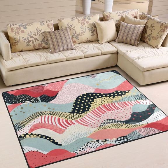 Stripe Stitch Pattern Boho Area Rug Washable 80 x 58 Floor Carpet Mat Non Slip for Bedroom Living Room Home Decor