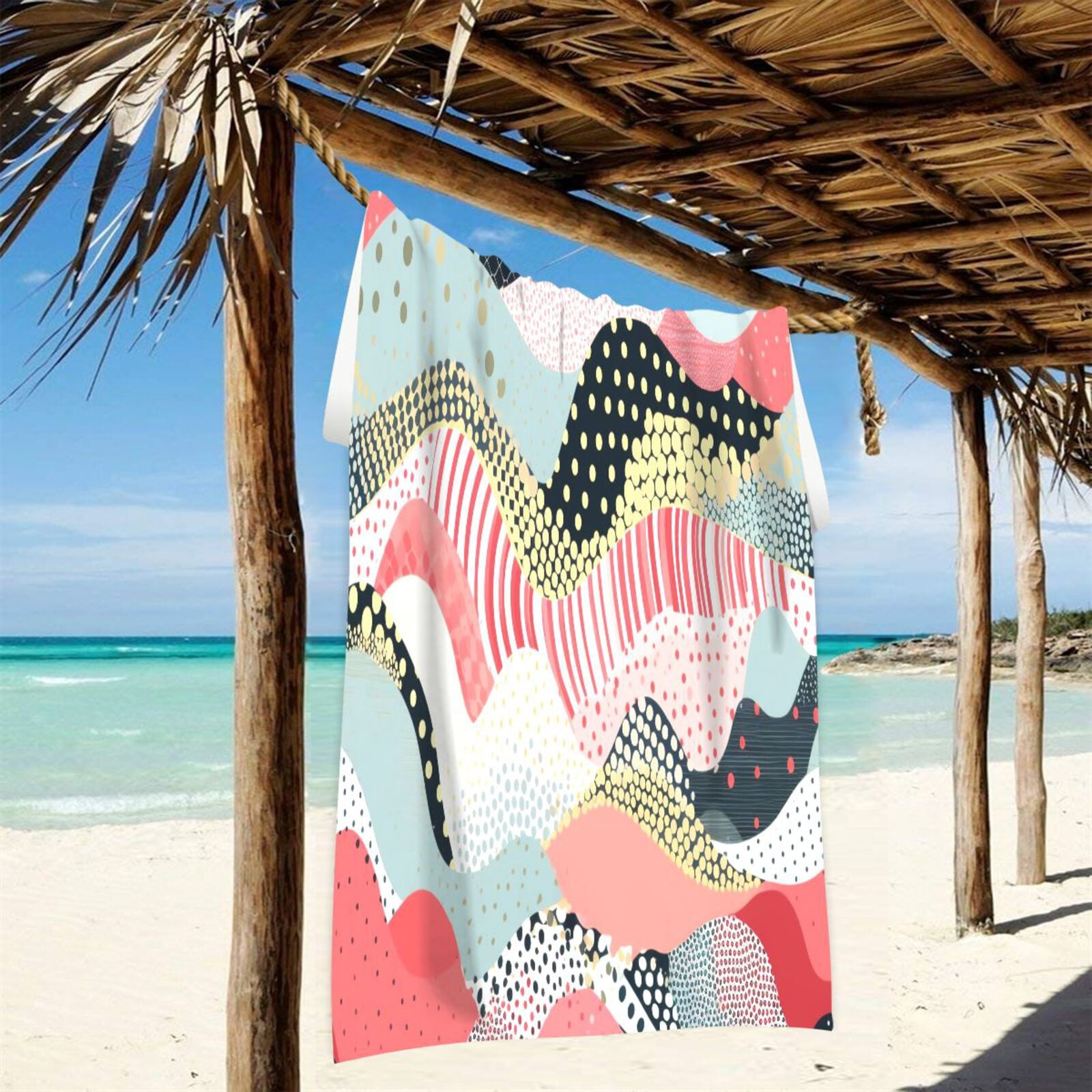 Stripe Stitch Pattern Boho Beach Towel Oversized Sandproof Absorbent Quick Dry Towels Adult for Travel Vacation Essentials