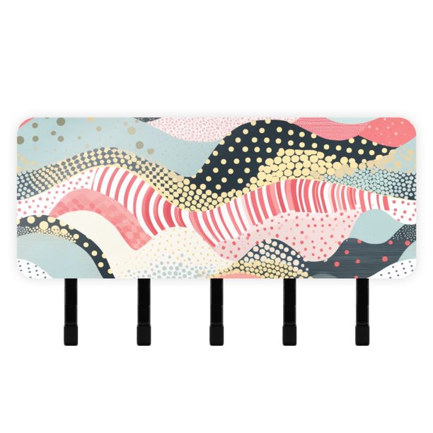 Stripe Stitch Pattern Boho Mail Holder Organizer Wall Mount with Shelf Key Holder Key Rack with 5 Key Hooks for Wall Decorative