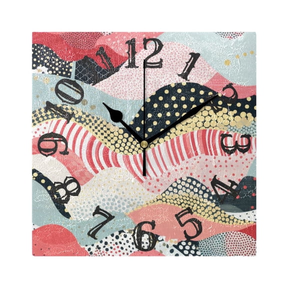 Stripe Stitch Pattern Boho Wall Clock Square Silent Non Ticking Battery Operated Clock for Home Bathroom Kitchen Bedroom Living Room