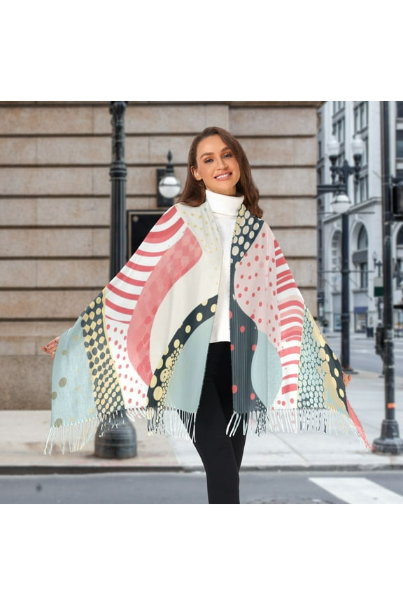 Stripe Stitch Pattern Boho Winter Scarf for Women Fashion Warm Long Soft Blanket Scarves Gifts