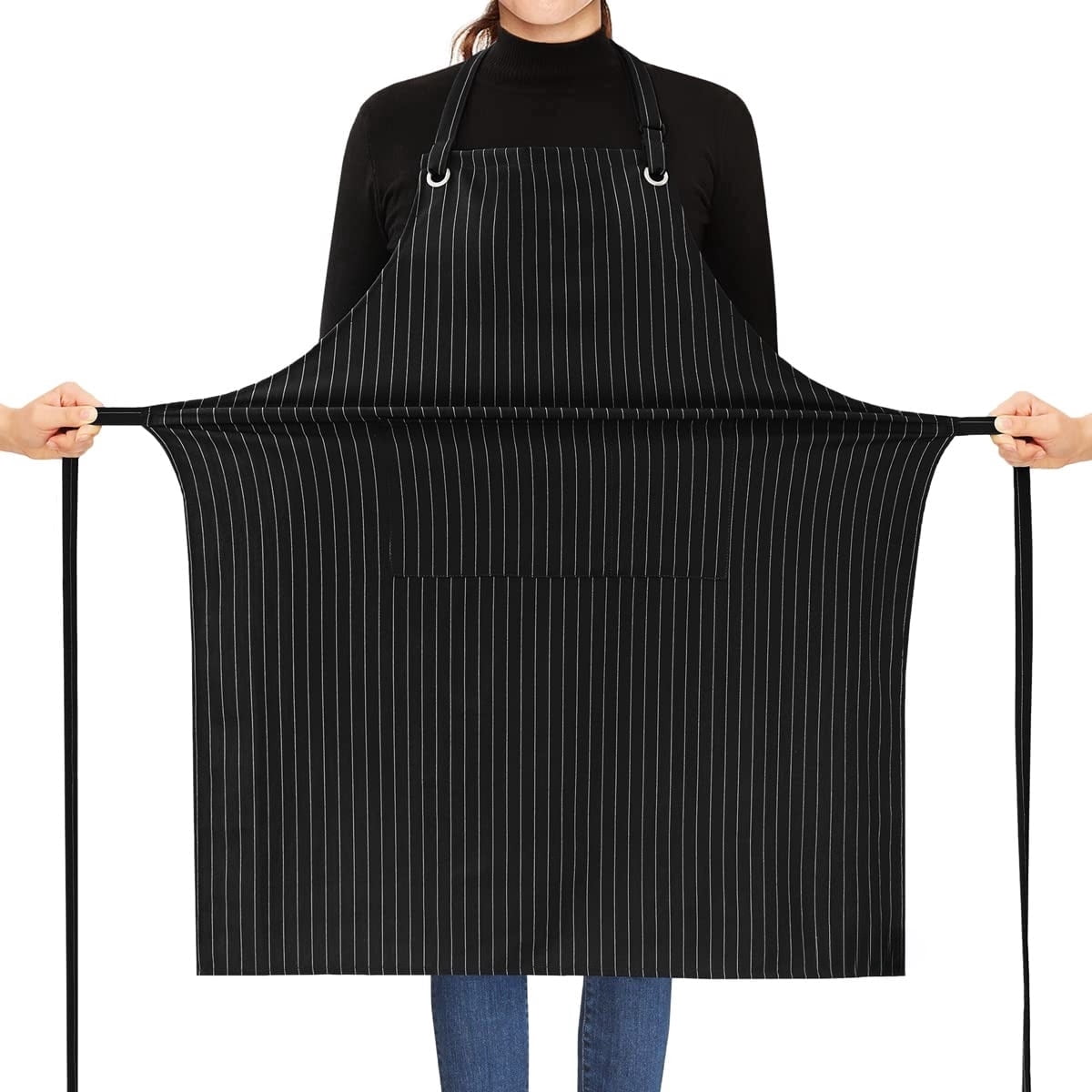 Stripe Stretch Apron for Men Women Chef Big and Tall Large Striped Aprons with Pockets for Kitchen Cooking Waterproof