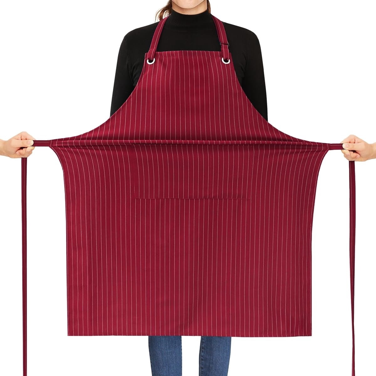 Stripe Stretch Apron for Men Women Chef Big and Tall Large Striped Aprons with Pockets for Kitchen Cooking Waterproof