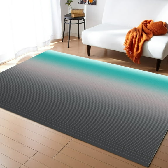 Stripe Striped Area Rug 2'x3' Turquoise Grey Stripe Gradient Washable Area Rugs Non Shedding Floor Carpet Rubber Backing Non-Slip Indoor Mats for Living Room Bedroom Kitchen