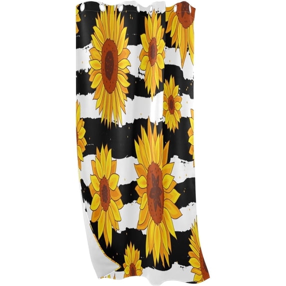 Stripe Sunflower Thickened Blackout Curtain 84 Inches, Perforated Window Curtains for Bedroom Living Room Stylish Thermal Insulated Curtains, 1 Pack Home Decor