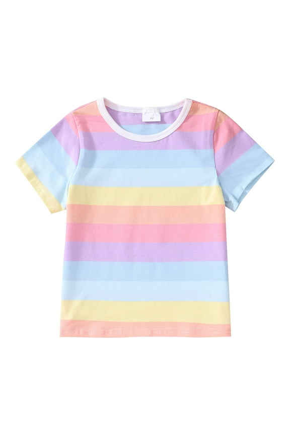 Stripe T Shirt Toddler Boys and Girls Kids Short Sleeve Shirts Rainbow