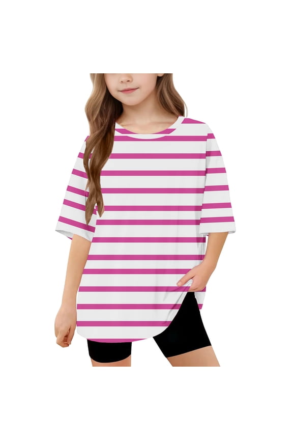 Stripe T-Shirts for Boys & Girls Size 5-15 Short Sleeve Tops Teens Kids Trendy Pullover Crewneck Loose Comfort Athletic Workout Tees Top