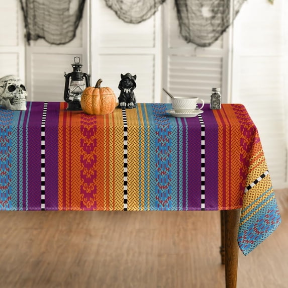 Stripe Tablecloth 60x84 Inch Rectangular, Orange Stripe Washable Seasonal Table Cover for Party Picnic Dinner Decor