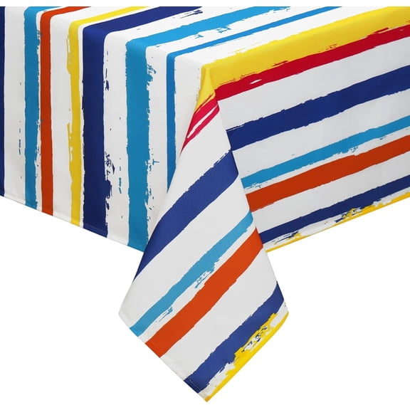 Stripe Tablecloth Colorful Stripes Table Cloth, Summer Rectangular Outdoor Table Cover, Waterproof Tablecloth for Spring Summer Holiday Kitchen Dining Table Decor, 55 x 55 Inch