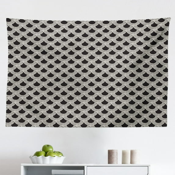 Stripe Tapestry, Vintage Pattern of Simplistic Design Flowers on Striped Background, Fabric Wall Hanging Decor for Bedroom Living Room Dorm, 2 Sizes, Charcoal Grey White, by Ambesonne