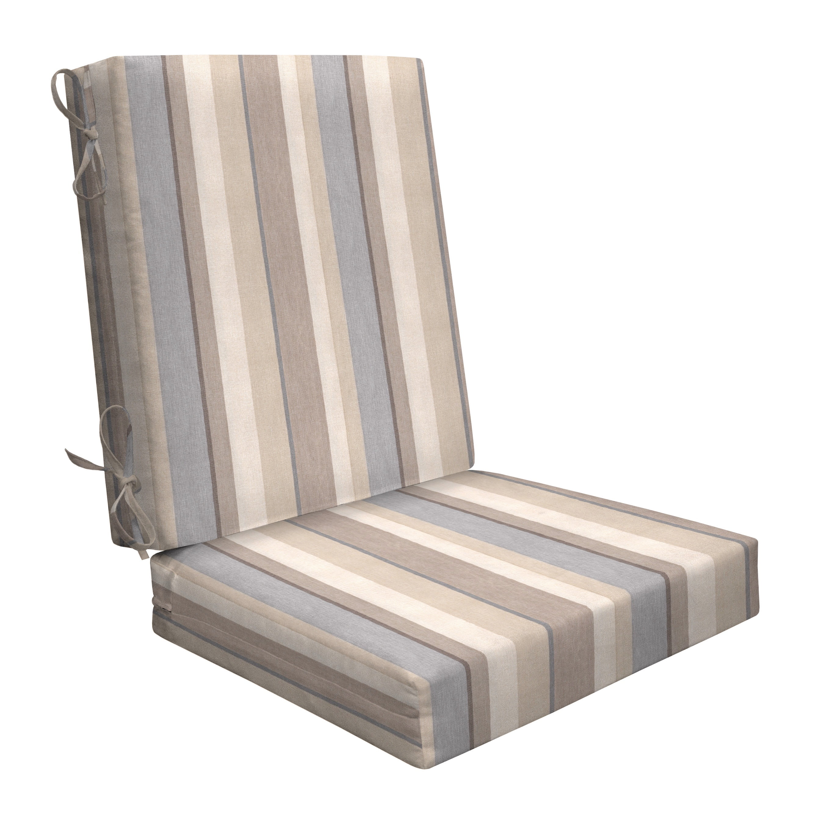 Stripe Taupe Highback Outdoor Dining Chair Cushion