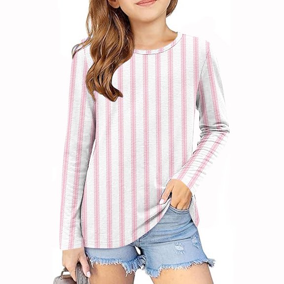 Stripe Tops for Teens Girls Long Sleeve Crewneck Shirts Size 3-14 Toddlers Boys Trendy Pullover Comfort Basic Loungewear Going Out Sweatshirts Top