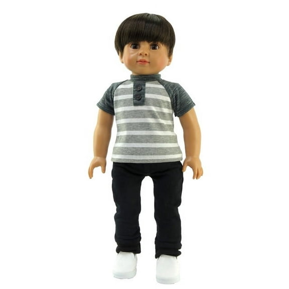 Gray Stripe T-Shirt and Pants Set For 18 Inch Dolls | American Fashion World