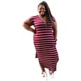 thumbnail image 1 of Stripe V-Neck basic Short Sleeves Maxi Dress, 1 of 3