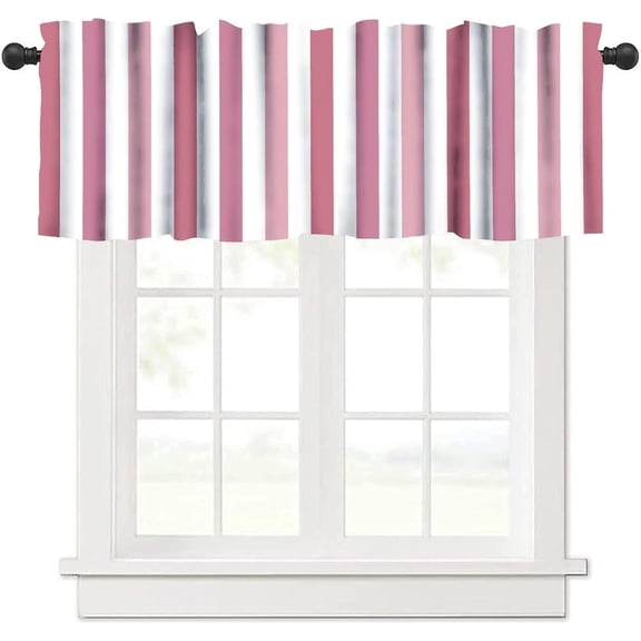 Stripe Valances Curtain for Kitchen Cafe, Vertical Pink White Stripes Texture Window Treatment Valances Short Curtains Rod Pocket Drape for Home Decor, 54x18inch