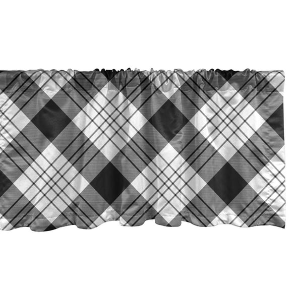 Ambesonne Stripe Valance Pack of 2, Diagonal Hatched Polygons, 54"X18", Charcoal Grey White