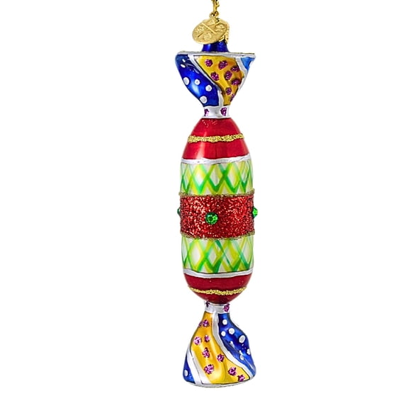 Stripe Wrapped Candy - 1 Ornament 5.5 Inch, Glass - Sweets Ornament Christmas