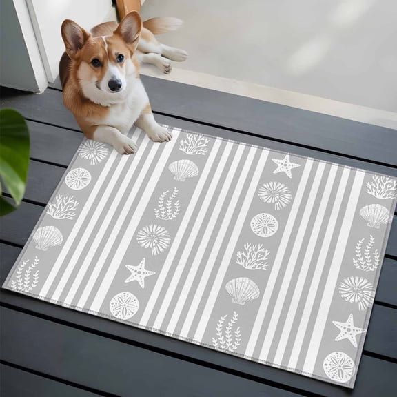 Striped 2x3 Area Rugs for Living Room, Ocean Grey Starfish Shell Jellyfish Coral Non Slip Floor Mat Washable Low-Profile Indoor Carpet for Bedroom, Dining Room, Bathroom